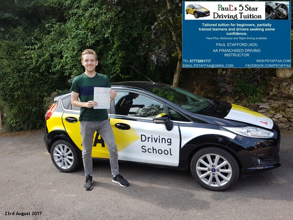 First time test pass pupil oliver knight with paul;s 5 star driving tuition